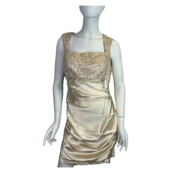 Stunning Embroidered Hailey Satin Champagne Sleeveless Cocktail Mini Dre… - Picture 1 of 14